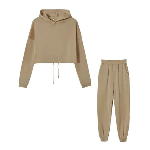 Women’s Winter and Autumn Two-Piece Tracksuit - Oversized Sweatshirt Solid Color Sportswear Hoodie - Warms Hoodies